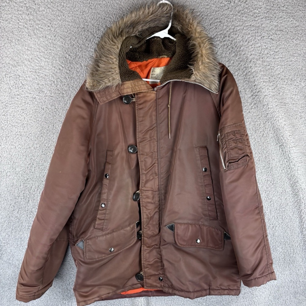 Jacket Flying Mans Type N 38 Military Vintage Faux Fur Brown Size 42 Large *READ